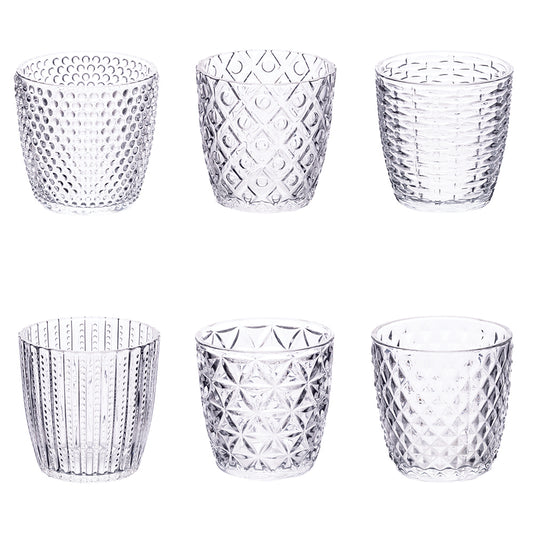 Set of 6 water glasses 380 ml glass, embossed surface, Geometrie Clear