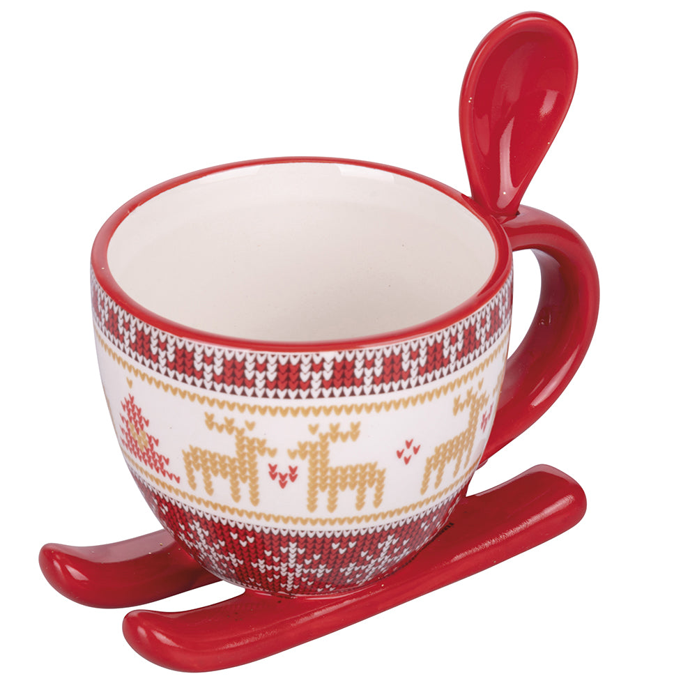 Christmas mug with sleigh and spoon 513 ml, ceramic, Scandy