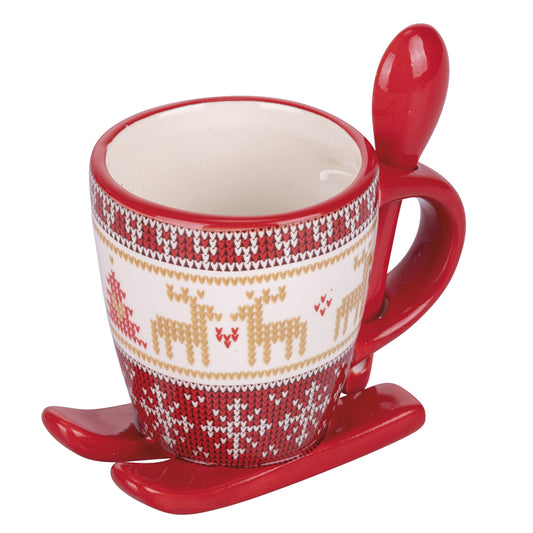 Christmas coffee cup with sleigh and spoon 113 ml, ceramic, Scandy