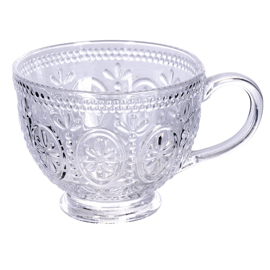 Jumbo glass mug 420 ml with embossed flower decoration, Imperial