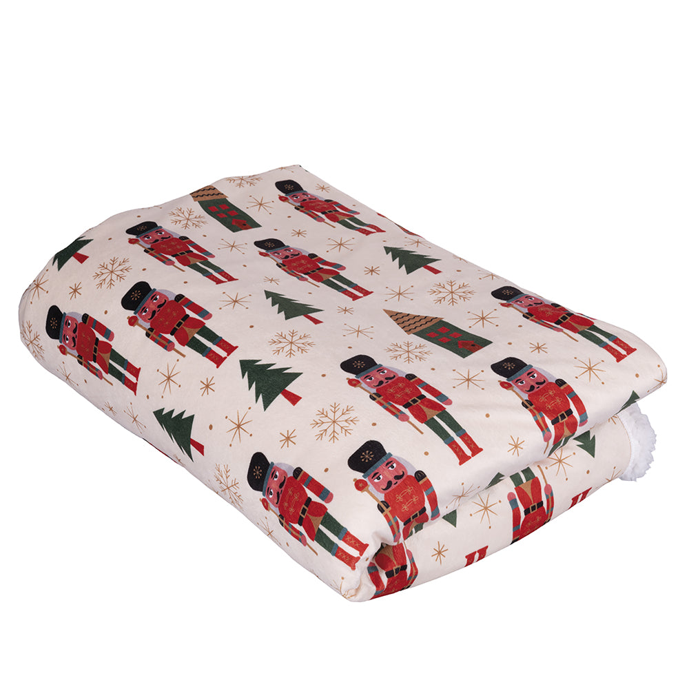 Multipurpose Christmas blanket 150x200 cm in minky fabric, sherpa interior, nutcracker decoration, Xmas Funny