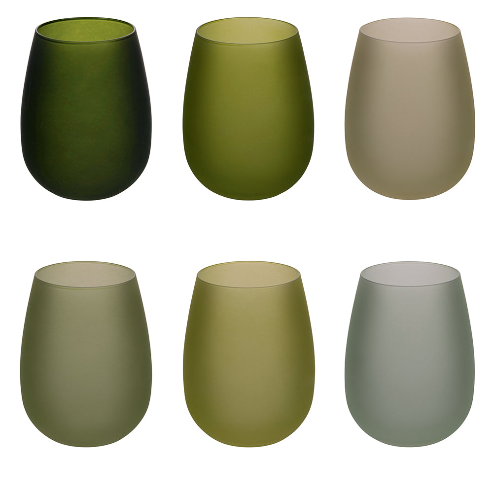 Set of 6 water glasses 600 ml frosted glass, Happy Hour Greenery