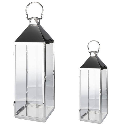 Set of 2 silver, iron and glass lanterns