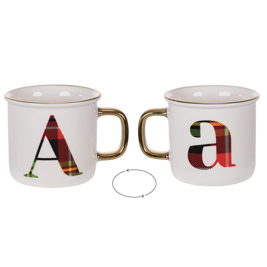 Mug 300 ml in new bone china, tartan, Monogram A