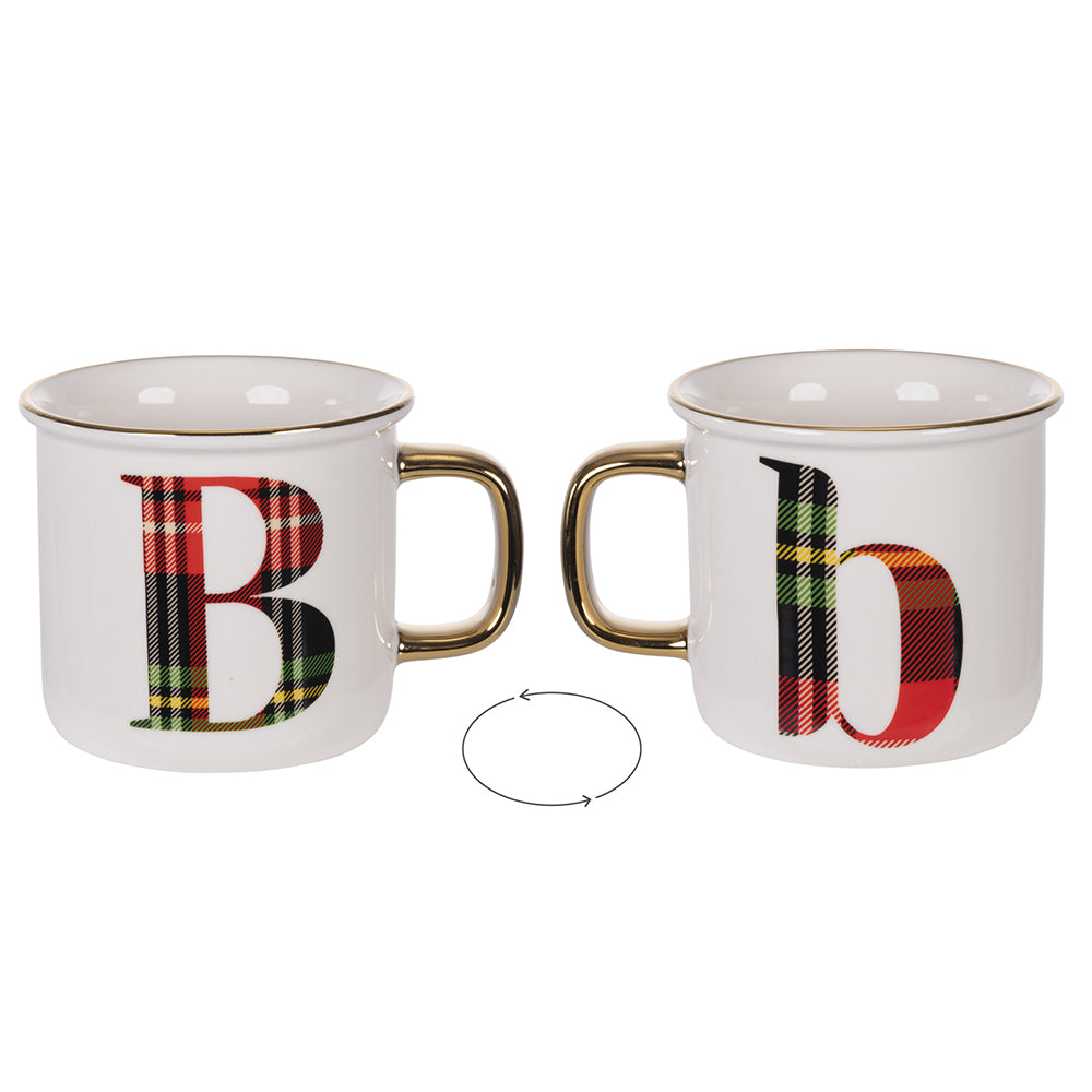 Mug 300 ml in new bone china, tartan, Monogram B