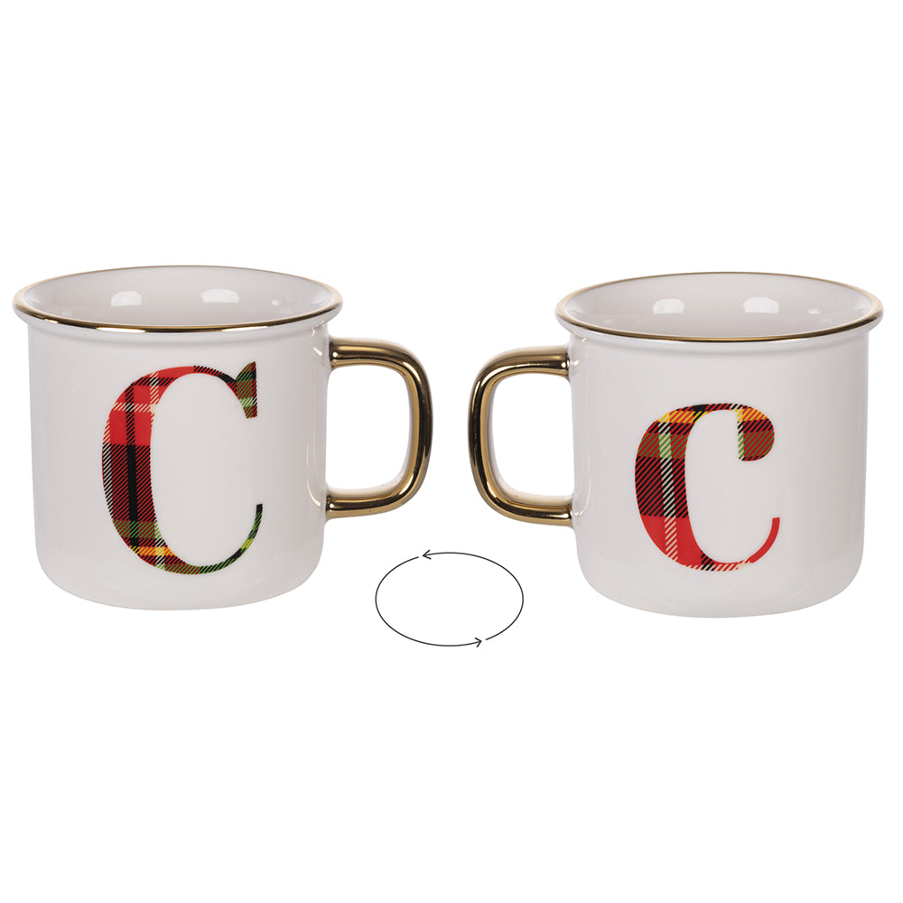 Mug 300 ml in new bone china, tartan, Monogram C