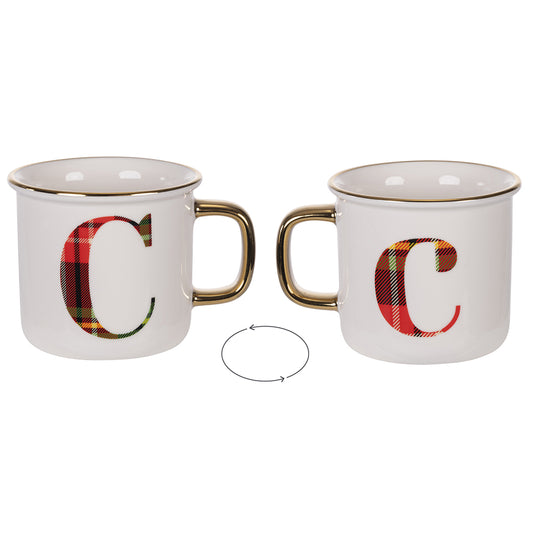 Mug 300 ml in new bone china, tartan, Monogram C