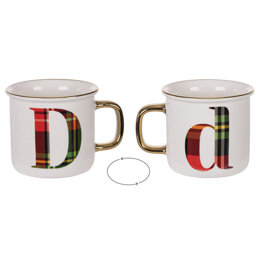 Mug 300 ml in new bone china, tartan, Monogram D