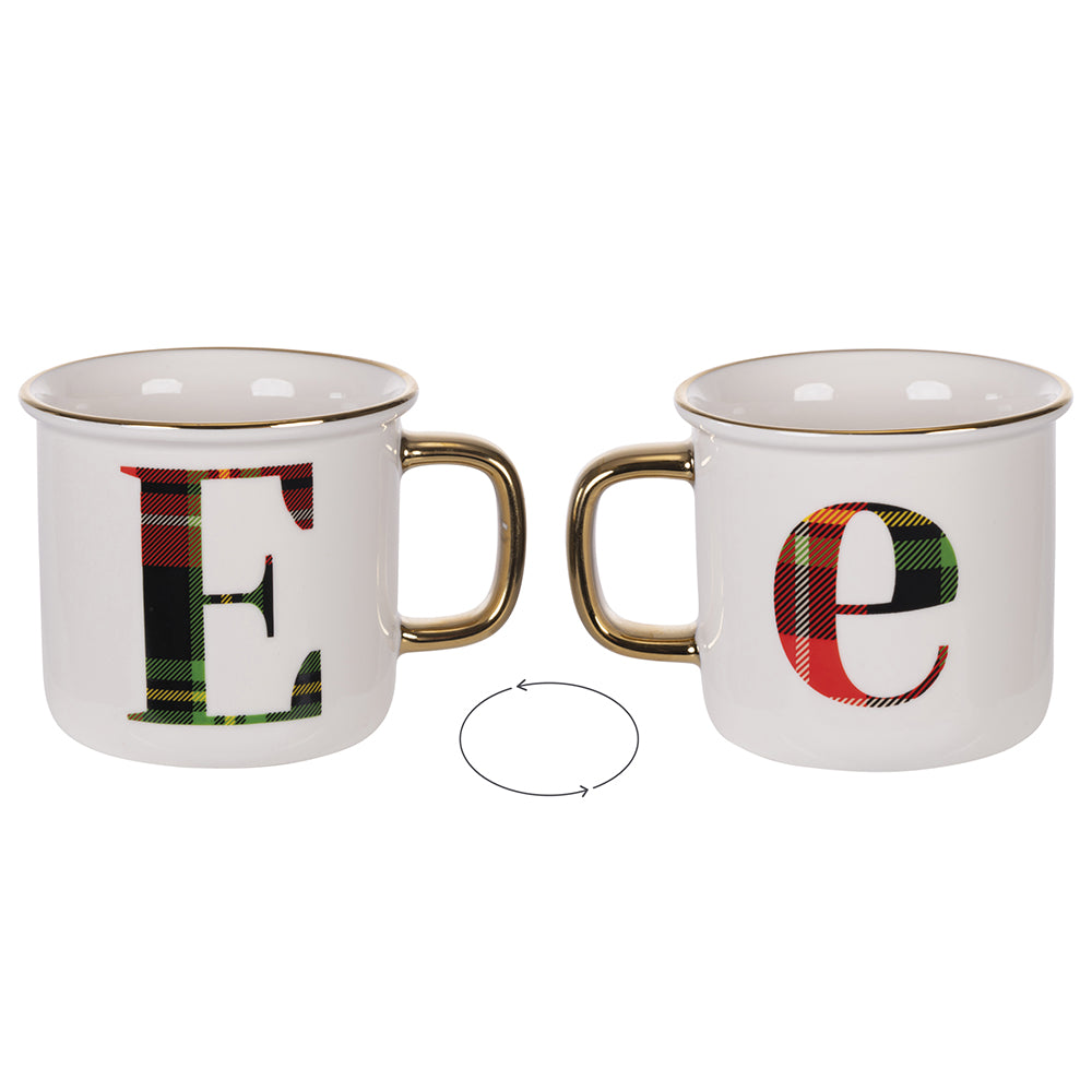 Mug 300 ml in new bone china, tartan, Monogram E