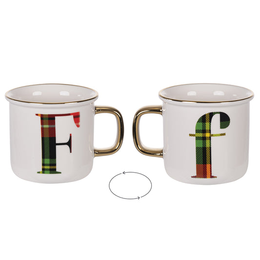 Mug 300 ml in new bone china, tartan, Monogram F