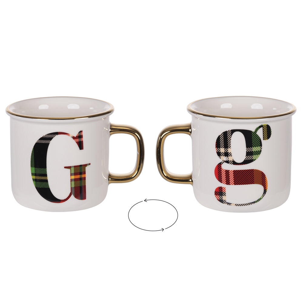 Mug 300 ml in new bone china, tartan, Monogram G