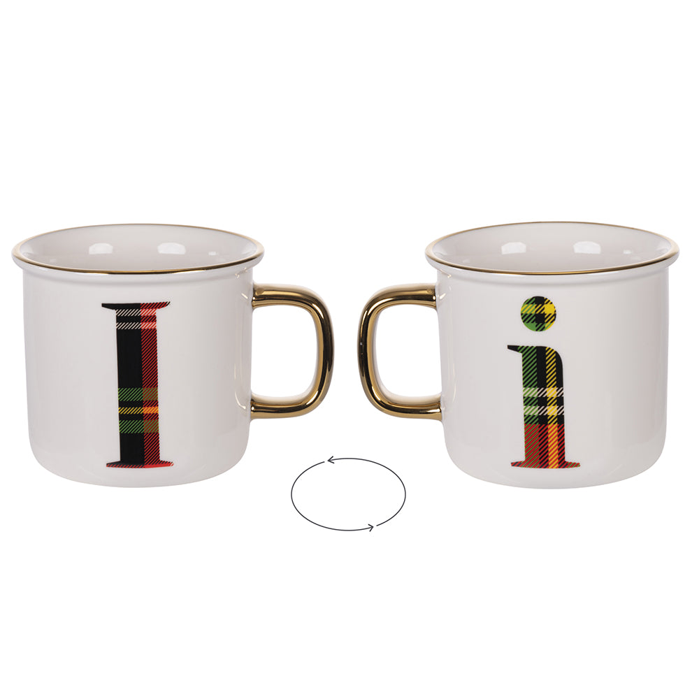 Mug 300 ml in new bone china, tartan, Monogram I