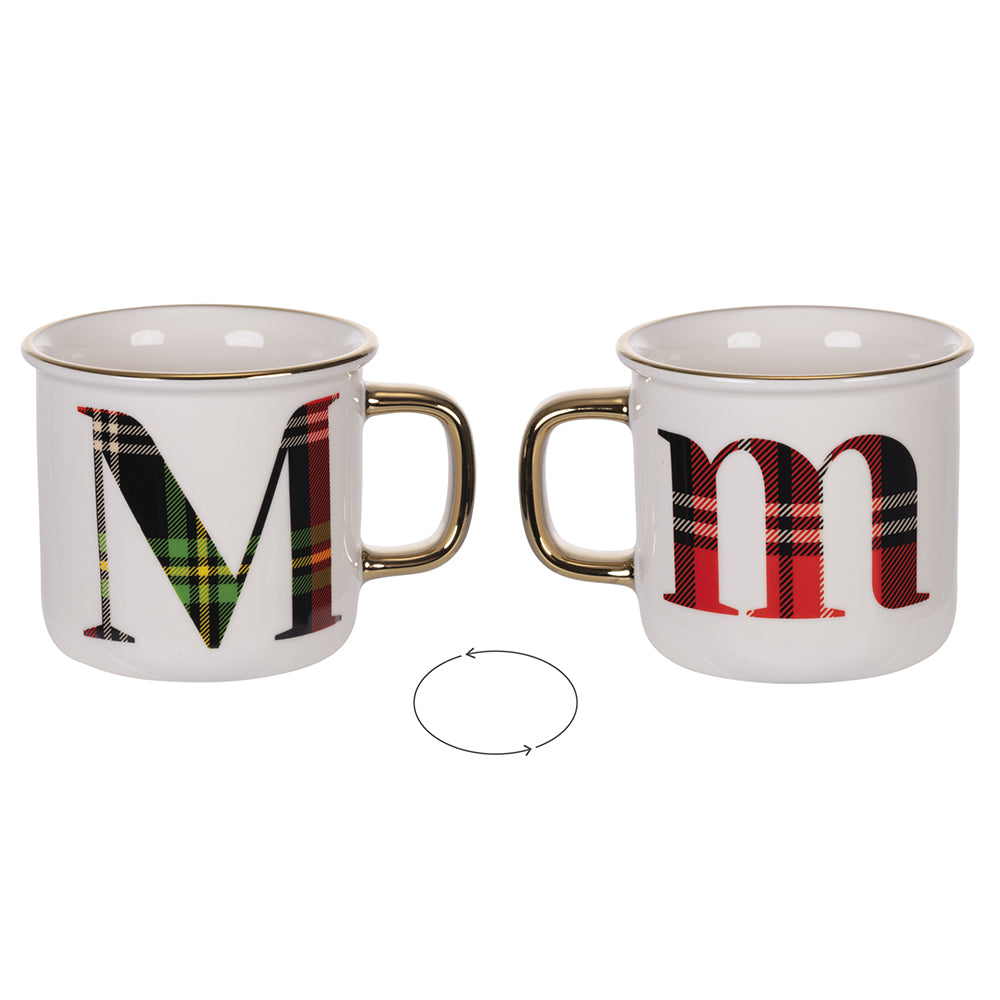 Mug 300 ml in new bone china, tartan, Monogram M