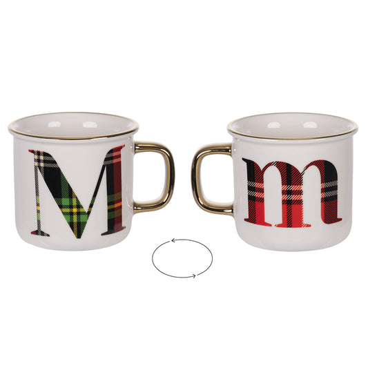 Mug 300 ml in new bone china, tartan, Monogram M