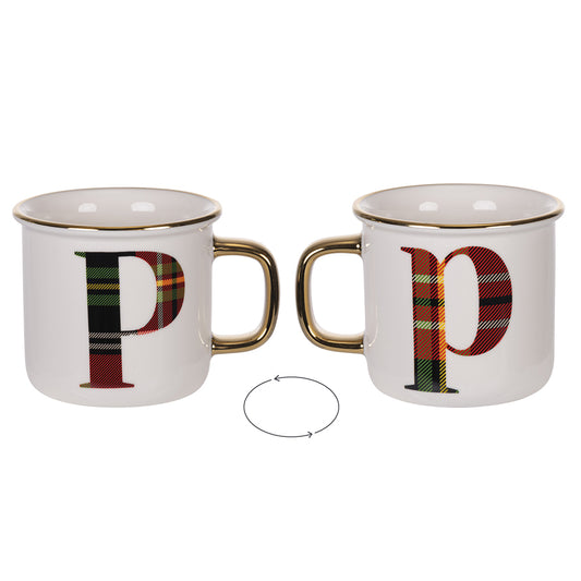 Mug 300 ml in new bone china, tartan, Monogram P