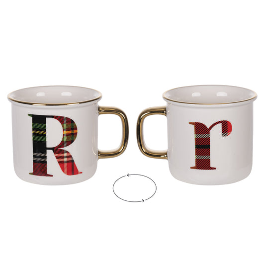 Mug 300 ml in new bone china, tartan, Monogram R