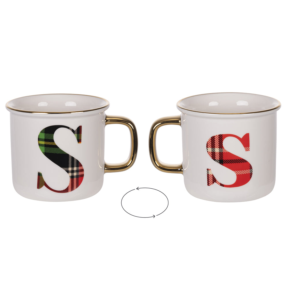 mug 300 ml in new bone china, tartan, Monogram S