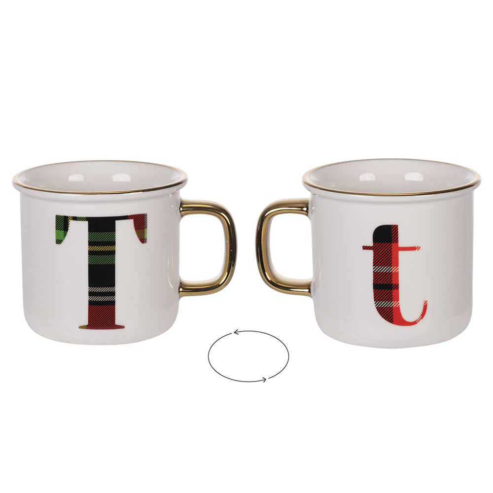 mug 300 ml in new bone china, tartan, Monogram T