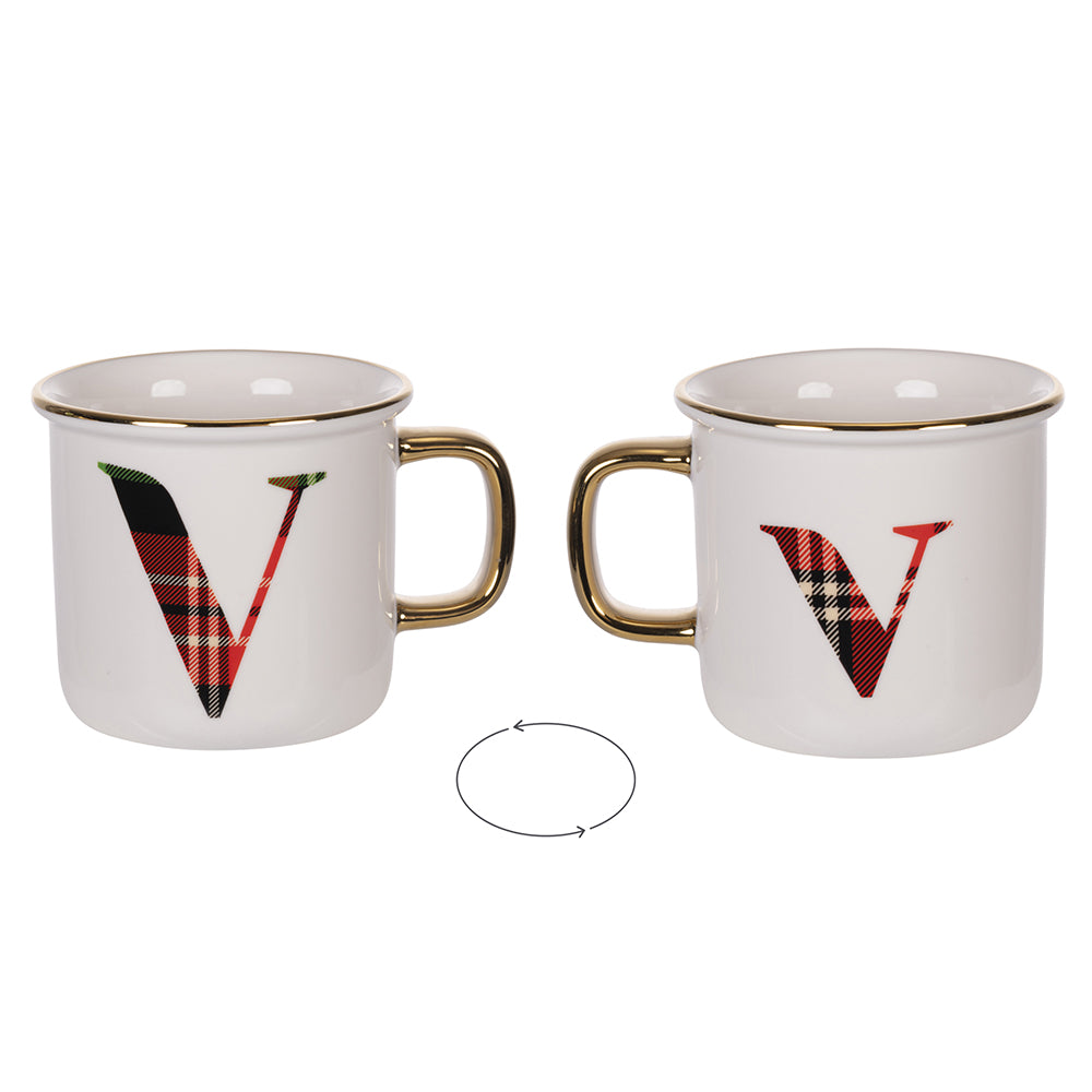 mug 300 ml in new bone china, tartan, Monogram V