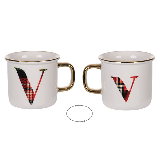 mug 300 ml in new bone china, tartan, Monogram V